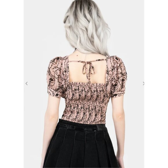 DISTURBIA Rosethorn chiffon corset front crop top - Picture 4 of 9